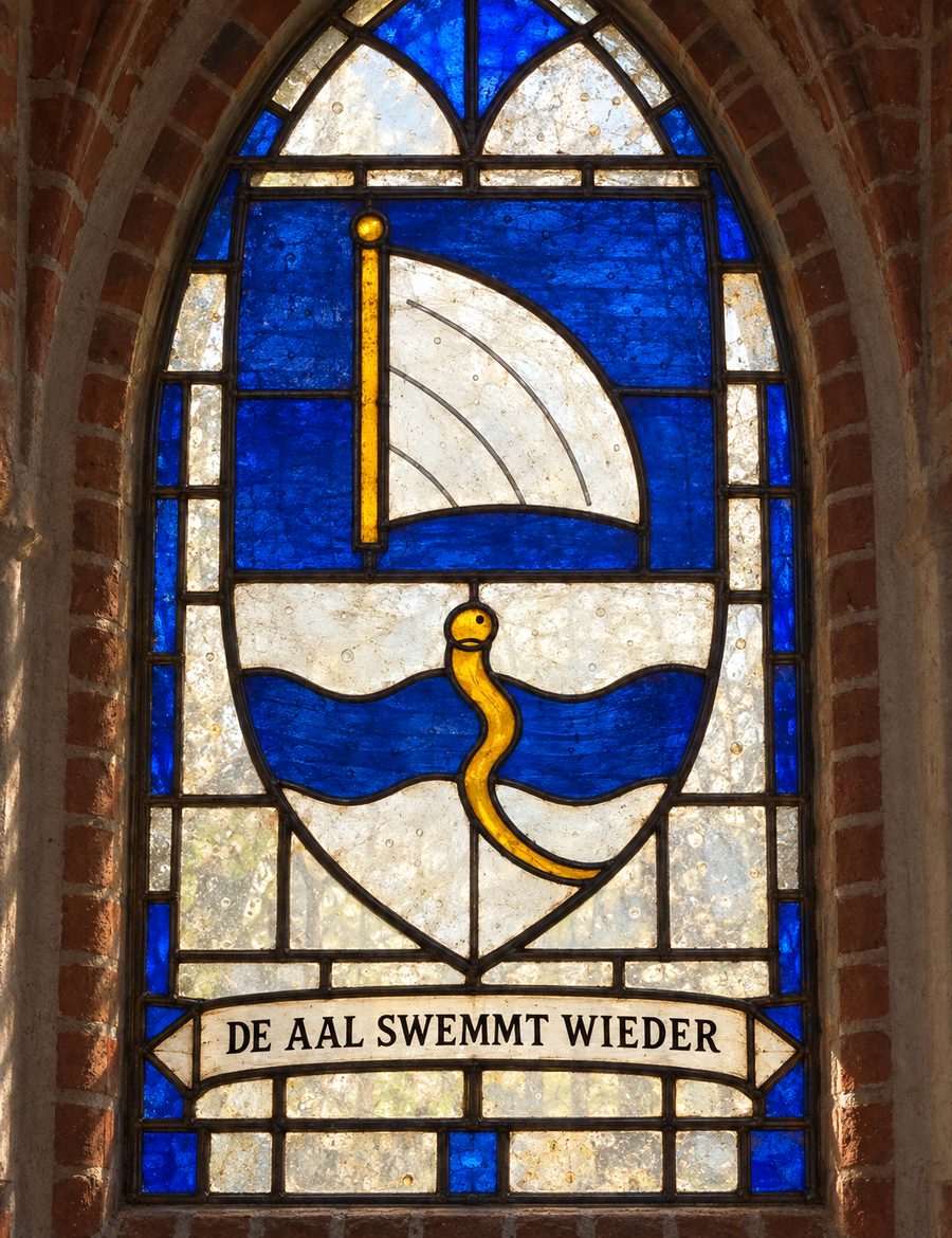 Rekonstruktion (2026): Der nicht ausgeführte Entwurf eines Kirchenfensters mit dem Wappen von Aad Fock.